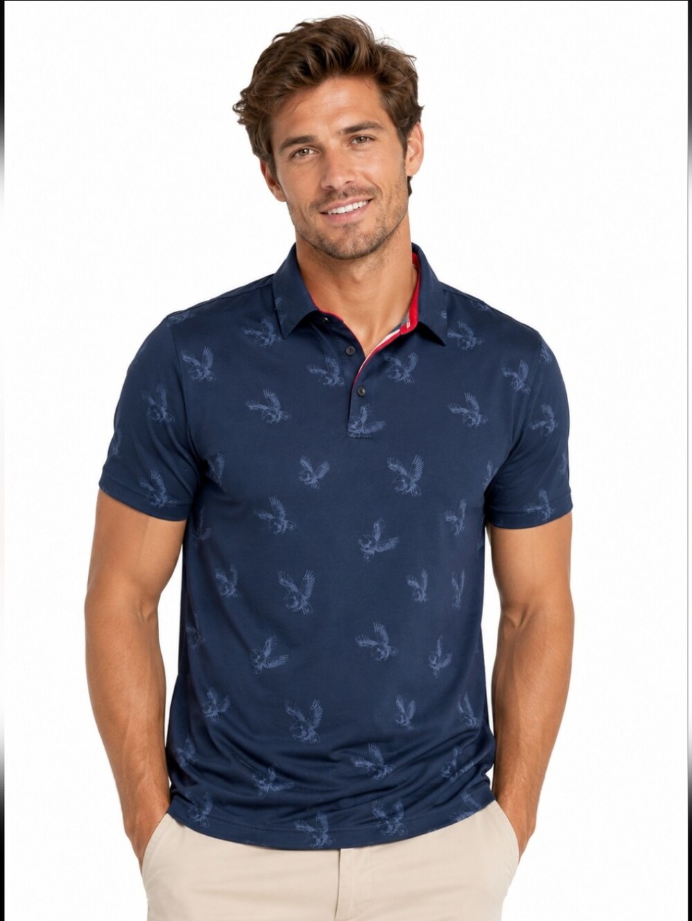 Mens Walter Hagen Navy Polo with Subtle Print and Red Trim (Size :xl)